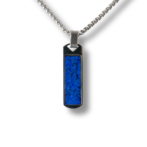 Claritate Mentala si Focus - Colier otel inoxidabil cu Lapis Lazuli natural dreptunghiular – Intelepciune si Armonie Interioara
