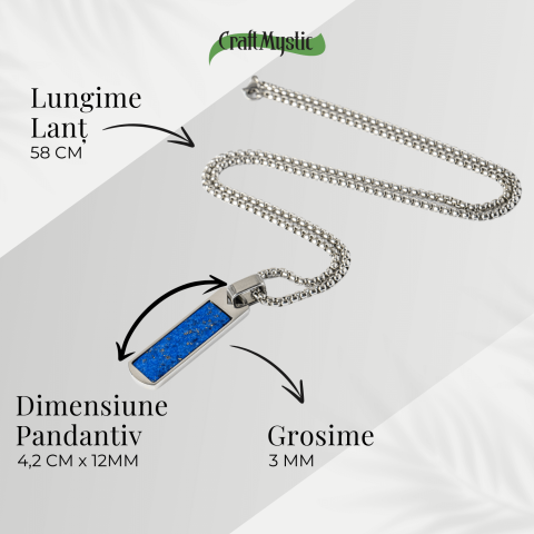 Colier otel inoxidabil cu Lapis Lazuli natural dreptunghiular – Intelepciune si Armonie Interioara [3]