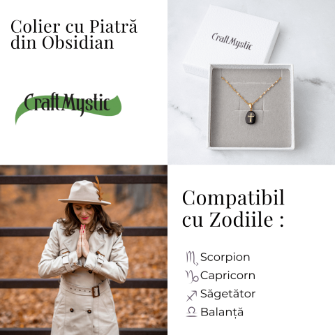 Colier Otel Inoxidabil Auriu cu Obsidian si Cruce – Protectie si Claritate Interioara [3]