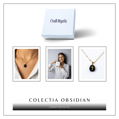 Colier Otel Inoxidabil Auriu cu Obsidian si Cruce – Protectie si Claritate Interioara [7]