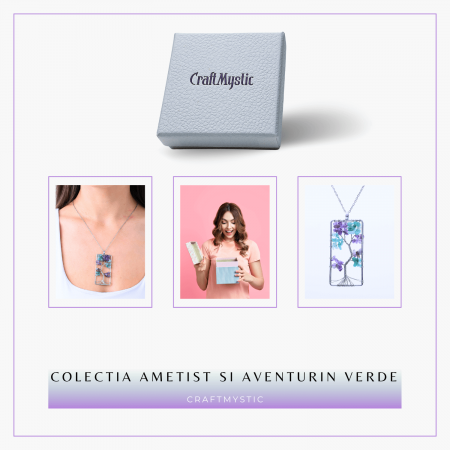 Colier ajustabil cu arborele vietii din ametist si aventurin verde - Armonie si Echilibru [7]