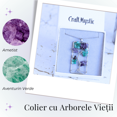 Colier ajustabil cu arborele vietii din ametist si aventurin verde - Armonie si Echilibru [3]