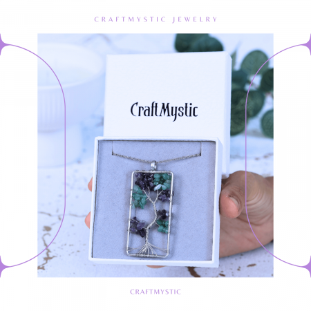 Colier ajustabil cu arborele vietii din ametist si aventurin verde - Armonie si Echilibru [6]