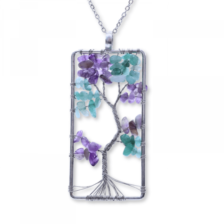 Ametist - Colier ajustabil cu arborele vietii din ametist si aventurin verde - Armonie si Echilibru