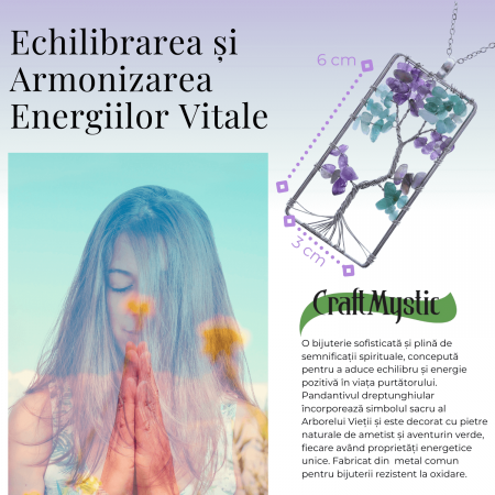 Colier ajustabil cu arborele vietii din ametist si aventurin verde - Armonie si Echilibru [2]