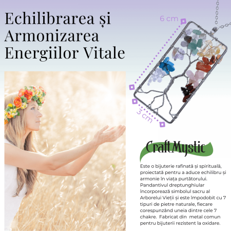 Colier dreptunghiular ajustabil cu arborele vietii si pietre pentru chakre - Echilibru si Armonie [2]
