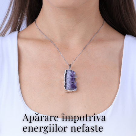 Colier argintiu cu ametist druzy - Claritate si Vindecare [1]