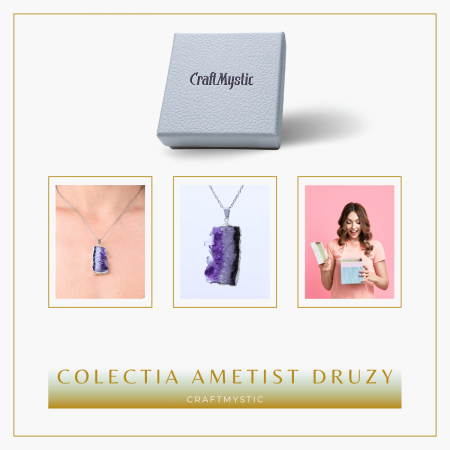 Colier argintiu cu ametist druzy - Claritate si Vindecare [6]