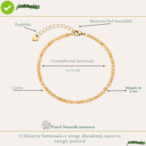 Bratara Fina cu Citrin Fatetat 2 mm – Prosperitate si Energie Pozitiva [3]