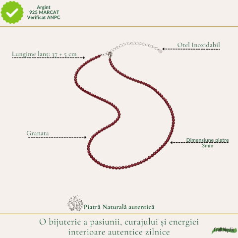 Colier fin la Baza Gatului Tip Choker cu Granat Fatetat 3 mm – Eleganta Naturala [3]