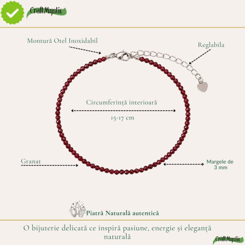 Bratara eleganta cu Granat Natural Fatetat 3 mm – Pasiune si Eleganta Naturala [3]