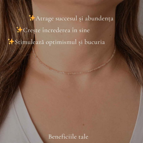 Colier fin tip Choker cu Piatra Soarelui Fatetata Rotunda 2 mm – Bucurie si Eleganta  Naturala [2]