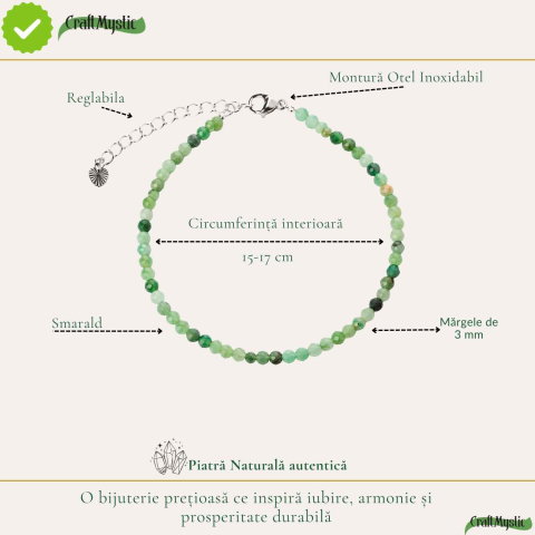Bratara Fina cu Smarald Fatetat 3 mm – Iubire, Armonie si Prosperitate [3]