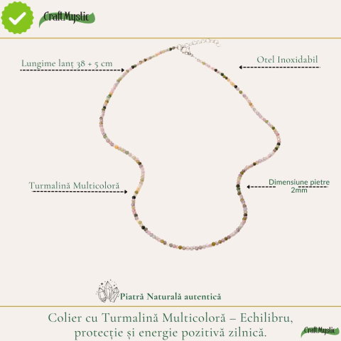 Colier Choker cu Turmalina Multicolora Fatetata 2 mm – Armonie si Eleganta Naturala [3]