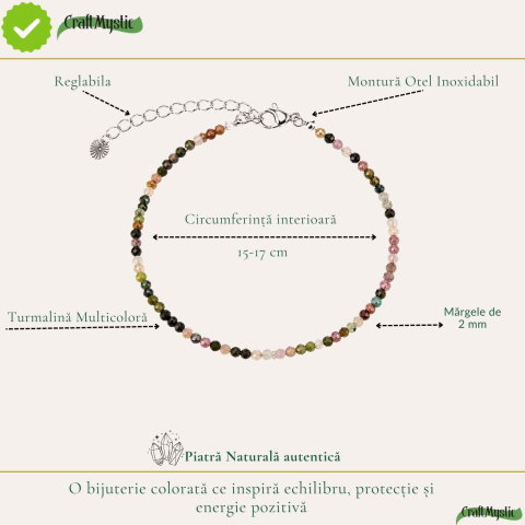Bratara Fina cu Turmalina Multicolora Fatetata 2 mm – Echilibru si Energie Pozitiva [3]