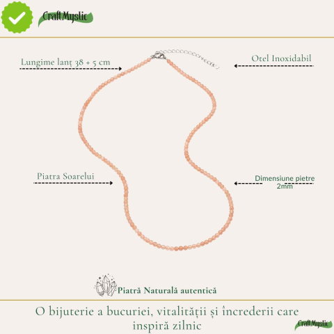 Colier fin tip Choker cu Piatra Soarelui Fatetata Rotunda 2 mm – Bucurie si Eleganta  Naturala [5]
