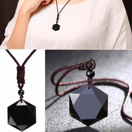 Colier hexagrama realizat din obsidian negru natural - Cristal care protejeaza de afectarea cu energii negative [3]