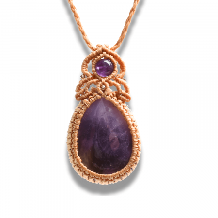 Colier Ajustabil Handmade cu Ametist "Strop de Ploaie" – Maro, Lungime Maxima 45 cm