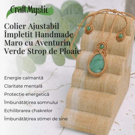 Colier Ajustabil Handmade cu Aventurin Verde "Strop de Ploaie" – Maro, Lungime Maxima 45 cm [3]