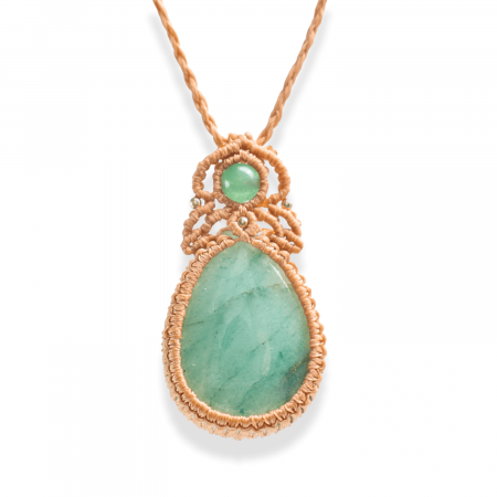 Prosperitate si Abundenta - Colier Ajustabil Handmade cu Aventurin Verde "Strop de Ploaie" – Maro, Lungime Maxima 45 cm