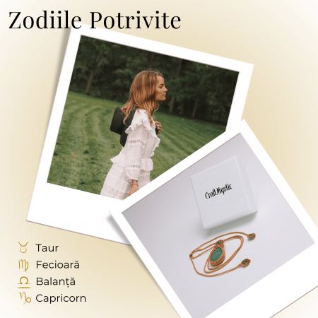 Colier Ajustabil Handmade cu Aventurin Verde "Strop de Ploaie" – Maro, Lungime Maxima 45 cm [2]