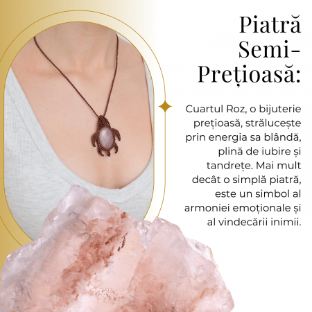 Colier Ajustabil Handmade cu Cristal de Cuart Roz in Broscuta Impletita – Lungime Maxima 45 cm [6]