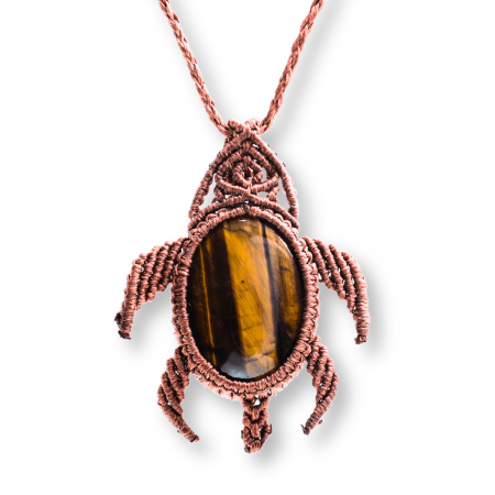 Gemeni - Colier Ajustabil Handmade cu Cristal de Ochi de Tigru in Broscuta Impletita – Lungime Maxima 45 cm