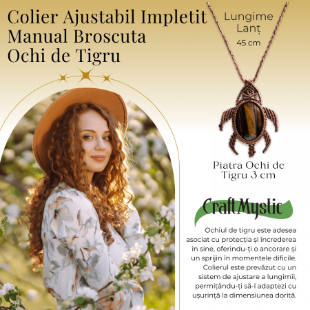 Colier Ajustabil Handmade cu Cristal de Ochi de Tigru in Broscuta Impletita – Lungime Maxima 45 cm [1]