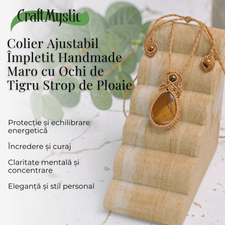 Colier Ajustabil Handmade cu Ochi de Tigru "Strop de Ploaie" – Maro, Lungime Maxima 45 cm [4]