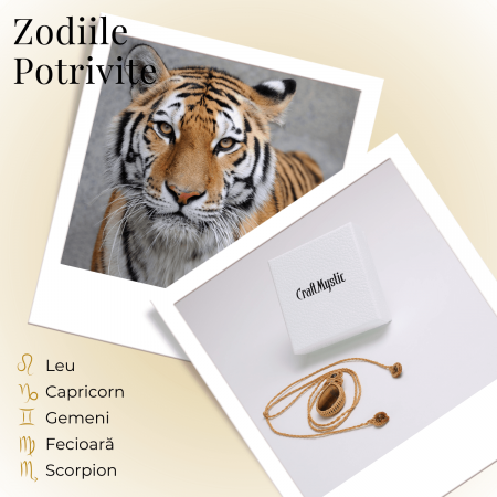 Colier Ajustabil Handmade cu Ochi de Tigru "Strop de Ploaie" – Maro, Lungime Maxima 45 cm [3]