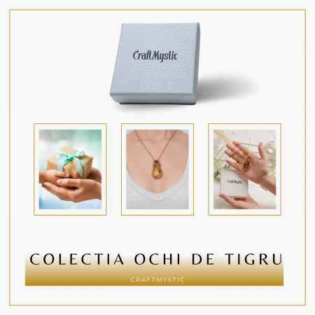 Colier Ajustabil Handmade cu Ochi de Tigru "Strop de Ploaie" – Maro, Lungime Maxima 45 cm [5]