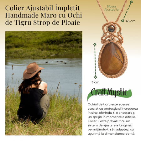 Colier Ajustabil Handmade cu Ochi de Tigru "Strop de Ploaie" – Maro, Lungime Maxima 45 cm [1]