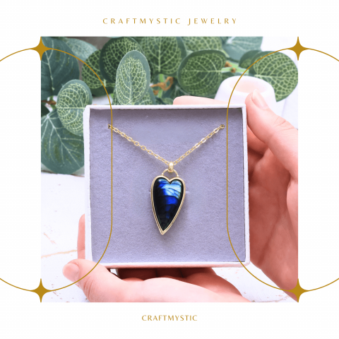 Colier Auriu Ajustabil cu Pandantiv Inima Labradorit Natural [2]