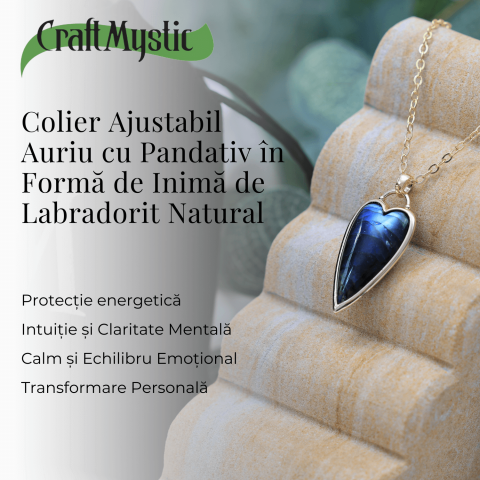 Colier Auriu Ajustabil cu Pandantiv Inima Labradorit Natural [1]