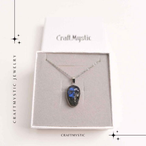 Colier ajustabil craniu labradorit natural, protectie si putere interioara [6]