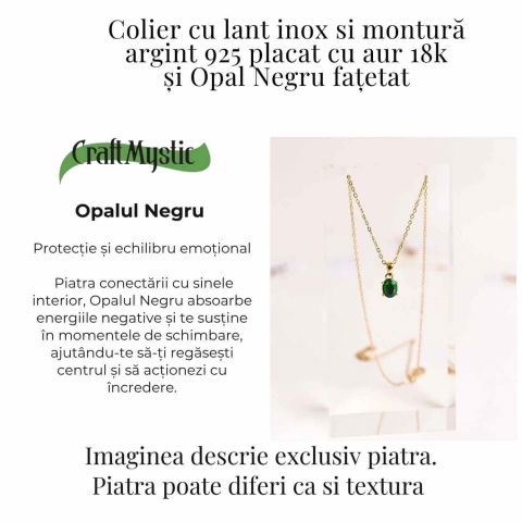 Colier cu Opal Negru fatetat si montura aurita – Protectie si claritate emotionala [2]