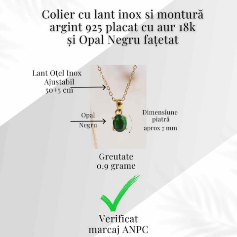 Colier cu Opal Negru fatetat si montura aurita – Protectie si claritate emotionala [4]