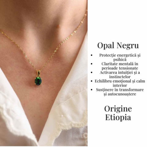 Colier cu Opal Negru fatetat si montura aurita – Protectie si claritate emotionala [3]