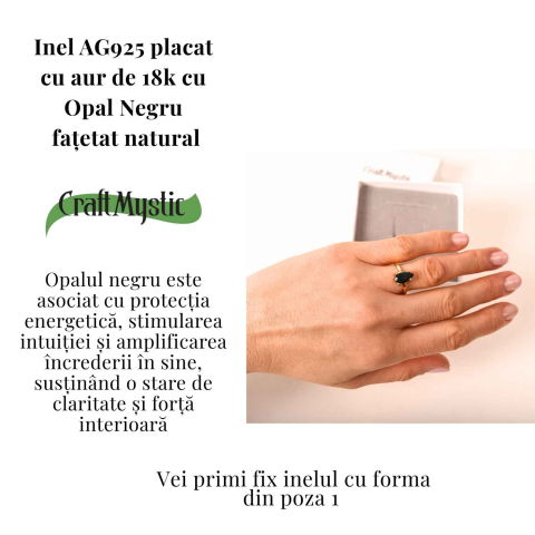 Inel Argint 925 placat cu aur 18K cu Opal Negru Fațetat oval— o reflexie profunda a intuitiei purtate cu gratie [2]