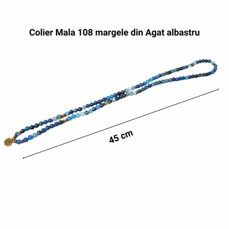 Bratara si Colier cu Simbolul Yoga si 108 de Margele Mala 8mm din Agat Albastru Accesoriu Spiritual pentru Meditatie si Bijuterie pentru Femei si Barbati [3]