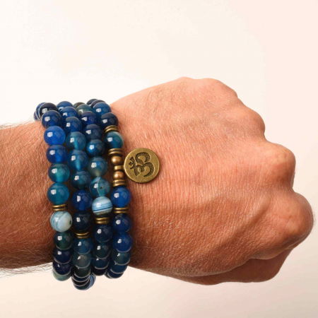 Bratara si Colier cu Simbolul Yoga si 108 de Margele Mala 8mm din Agat Albastru Accesoriu Spiritual pentru Meditatie si Bijuterie pentru Femei si Barbati [2]