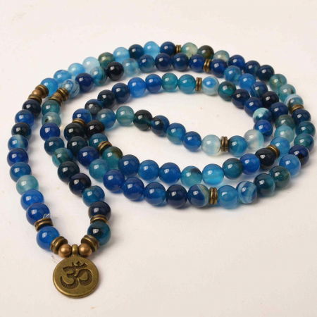 Bratara si Colier cu Simbolul Yoga si 108 de Margele Mala 8mm din Agat Albastru Accesoriu Spiritual pentru Meditatie si Bijuterie pentru Femei si Barbati [1]