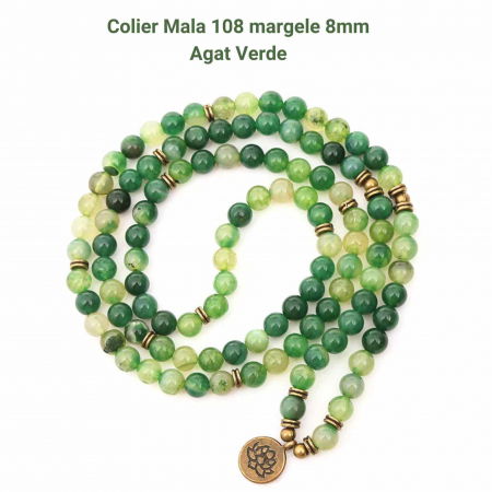 Bratara si Colier Mala din Agat Verde cu 108 Margele de 8mm Ajustabila si Elastica, cu Simbolul Lotus si Viata pentru Yoga [2]