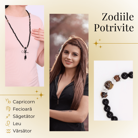 Colier Mala cu 108 Pietre din Obsidian și Ochi de Tigru [5]