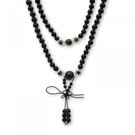 Taur - Colier Mala cu 108 Pietre din Obsidian și Ochi de Tigru