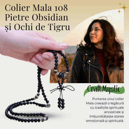 Colier Mala cu 108 Pietre din Obsidian și Ochi de Tigru [7]