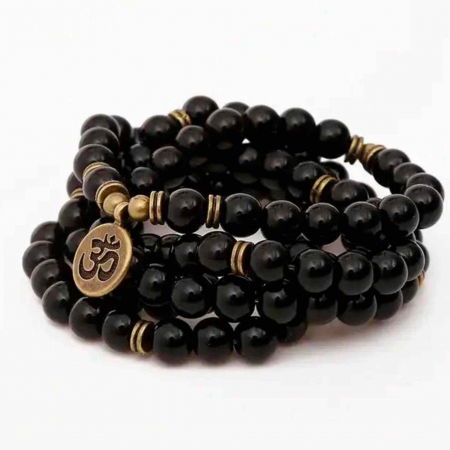 Bratara Colier Mala cu 108 Margele de Obsidian Negru, Bijuterie pentru Meditatie si Yoga [2]
