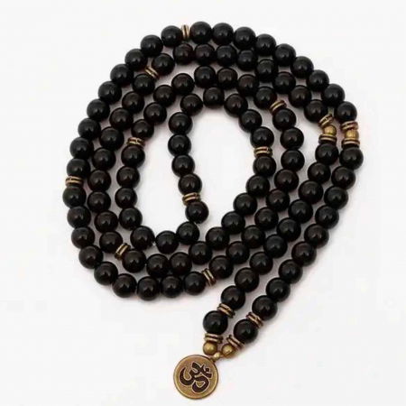 Coliere - Bratara Colier Mala cu 108 Margele de Obsidian Negru, Bijuterie pentru Meditatie si Yoga