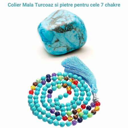 Colier Mala cu Turcoaz si 7 Chakre Colier Autentic din Jad, Piatra Sacralizata pentru Echilibru si Liniste [4]