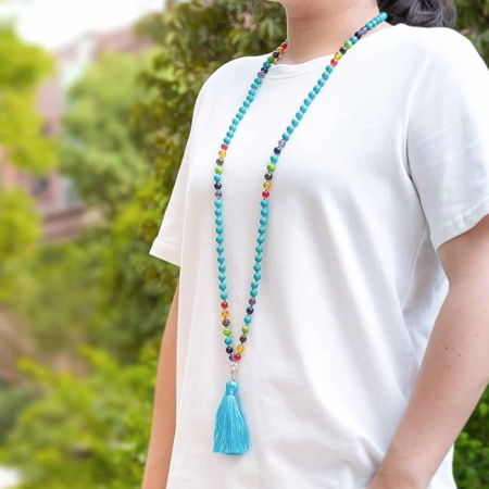 Colier Mala cu Turcoaz si 7 Chakre Colier Autentic din Jad, Piatra Sacralizata pentru Echilibru si Liniste [1]